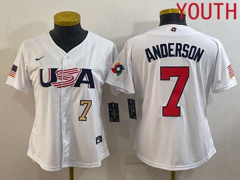 Youth 2023 World Cub USA #7 Anderson White MLB Jersey1